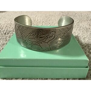 Salisbury Pewter January Vintage Large Pewter Cuff Bracelet Flowers Western Gift